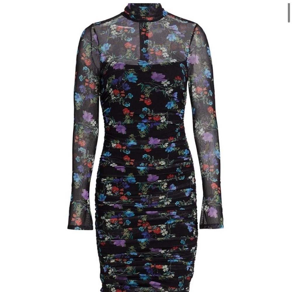 NWT Alice and Olivia Beautiful Blooms Mesh Black Dress